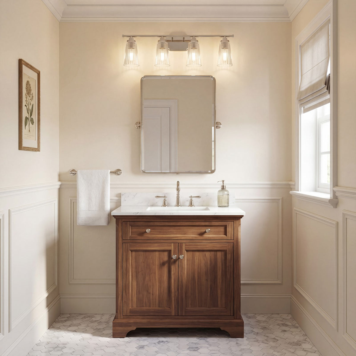4 Light Bathroom Vanity Light, Nickel