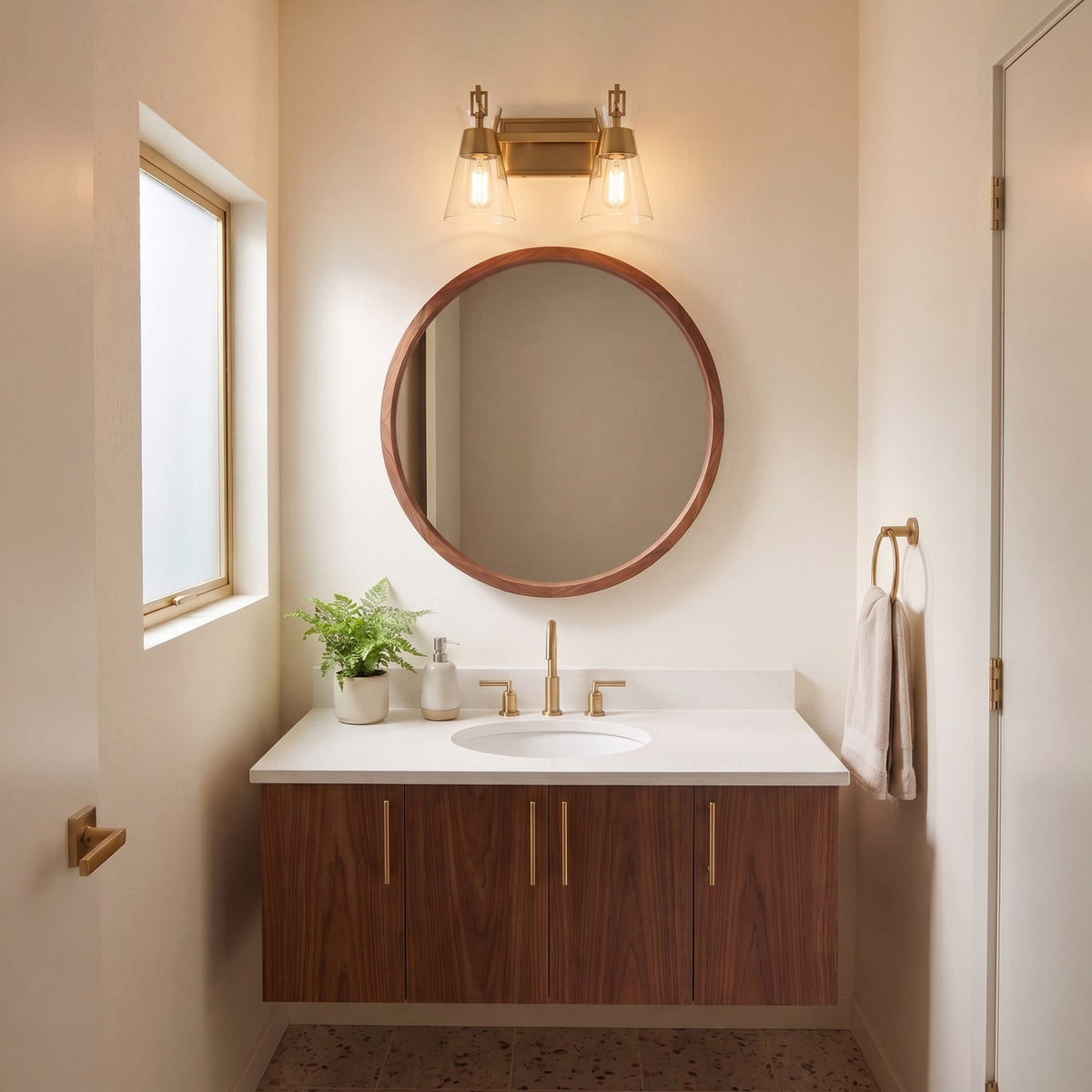 2 Light Bathroom Vanity Light, Warm Brass