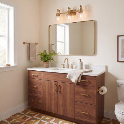 3 Light Bathroom Vanity Light, Warm Brass