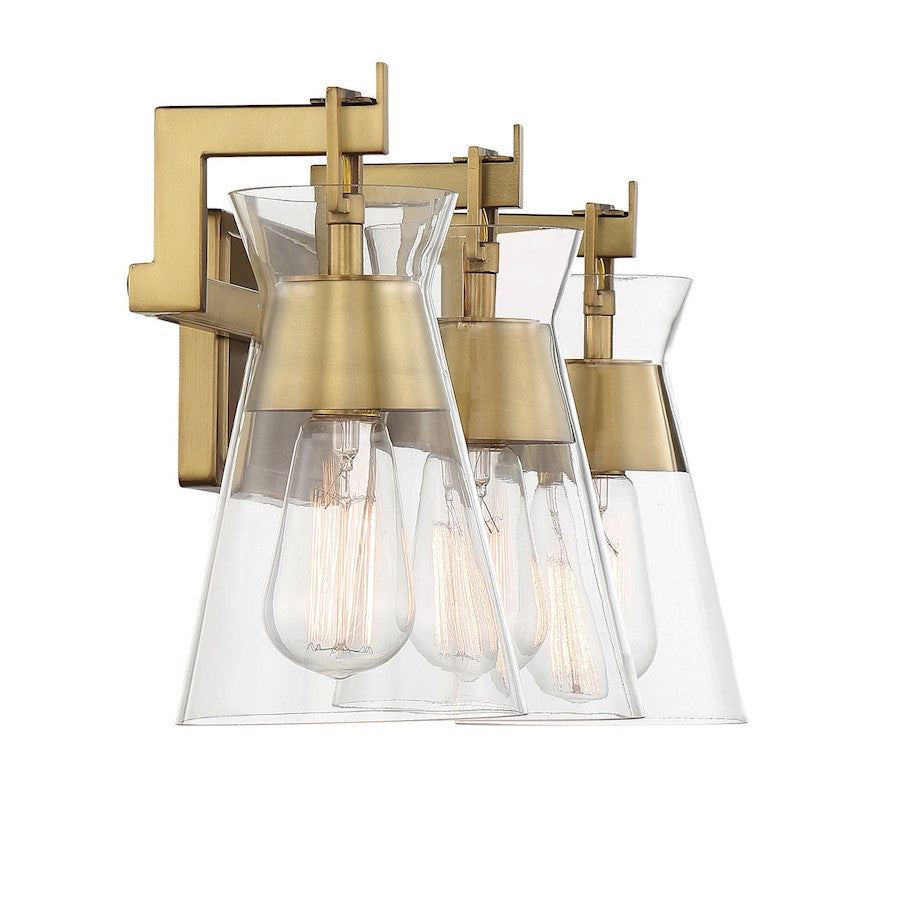 3 Light Bathroom Vanity Light, Warm Brass