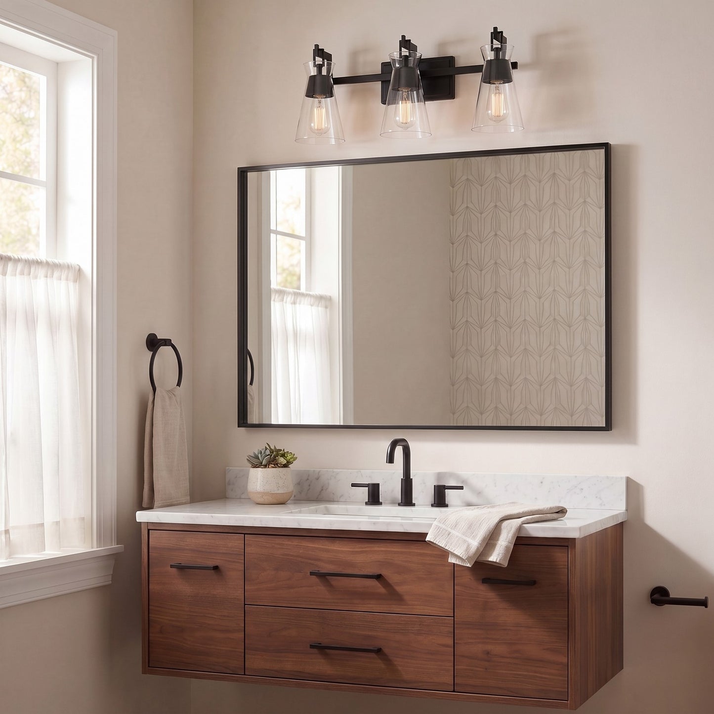 3 Light Bathroom Vanity Light, Matte Black