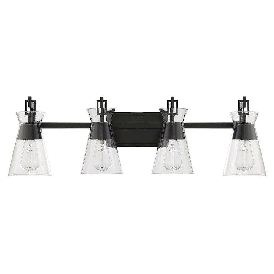 4 Light Bathroom Vanity Light, Matte Black