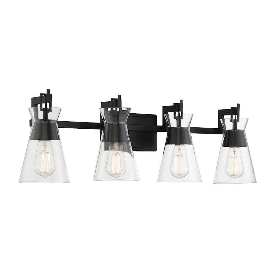 4 Light Bathroom Vanity Light, Matte Black