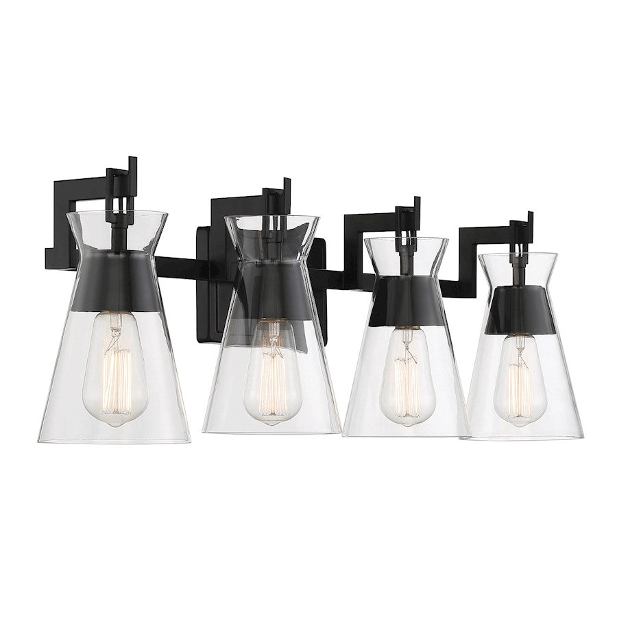 4 Light Bathroom Vanity Light, Matte Black