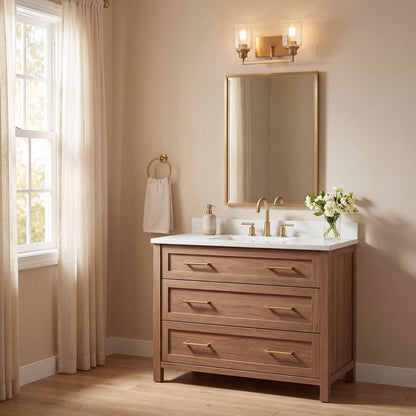 2 Light Bathroom Vanity Light, Warm Brass