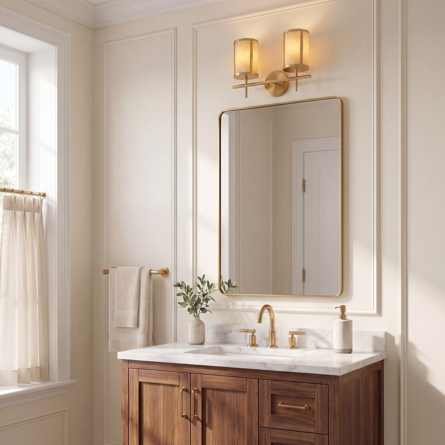 2 Light Bathroom Vanity Light, Warm Brass