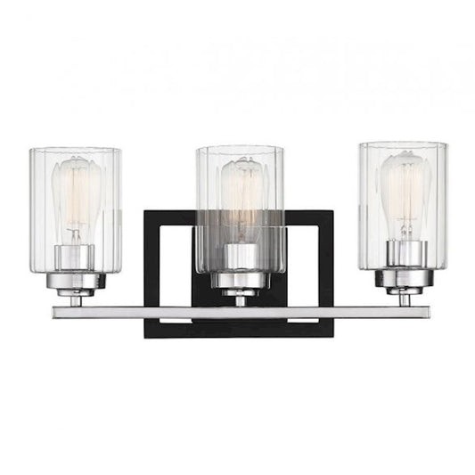 Savoy House Redmond 3Lt Bathroom Vanity Light, Black/ Chrome - 8-2154-3-67