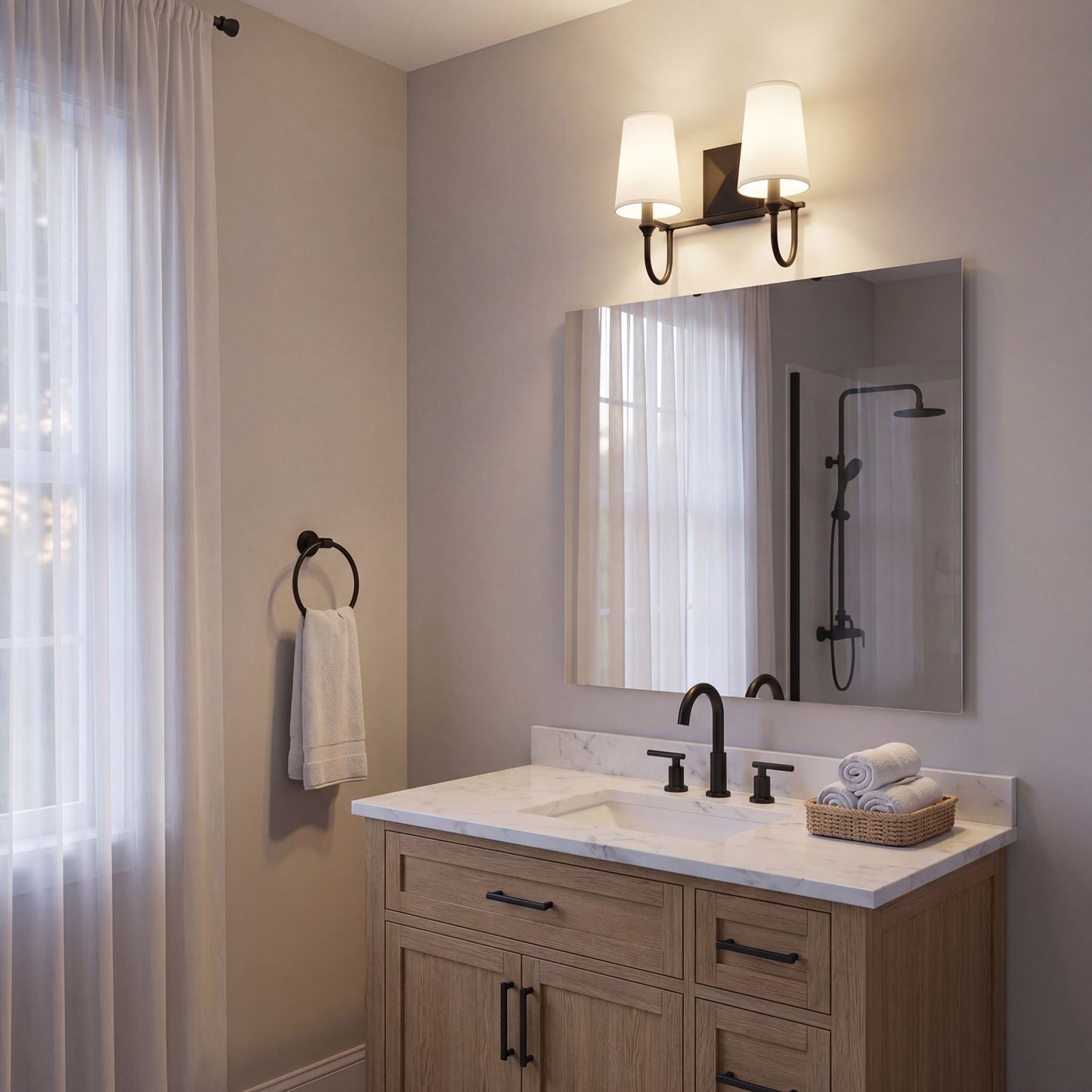 2 Light Bathroom Vanity Light, Matte Black