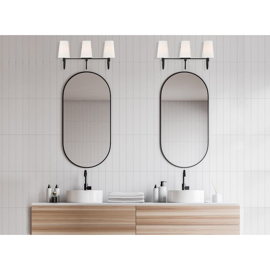 3 Light Bathroom Vanity Light, Matte Black