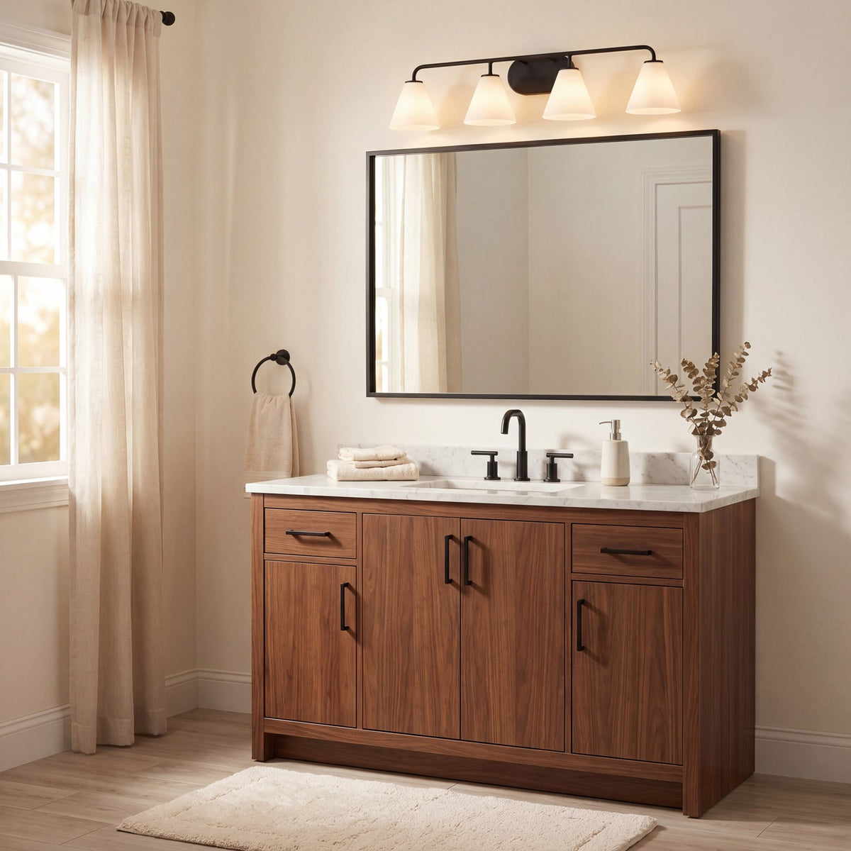 4 Light Bathroom Vanity Light, Matte Black