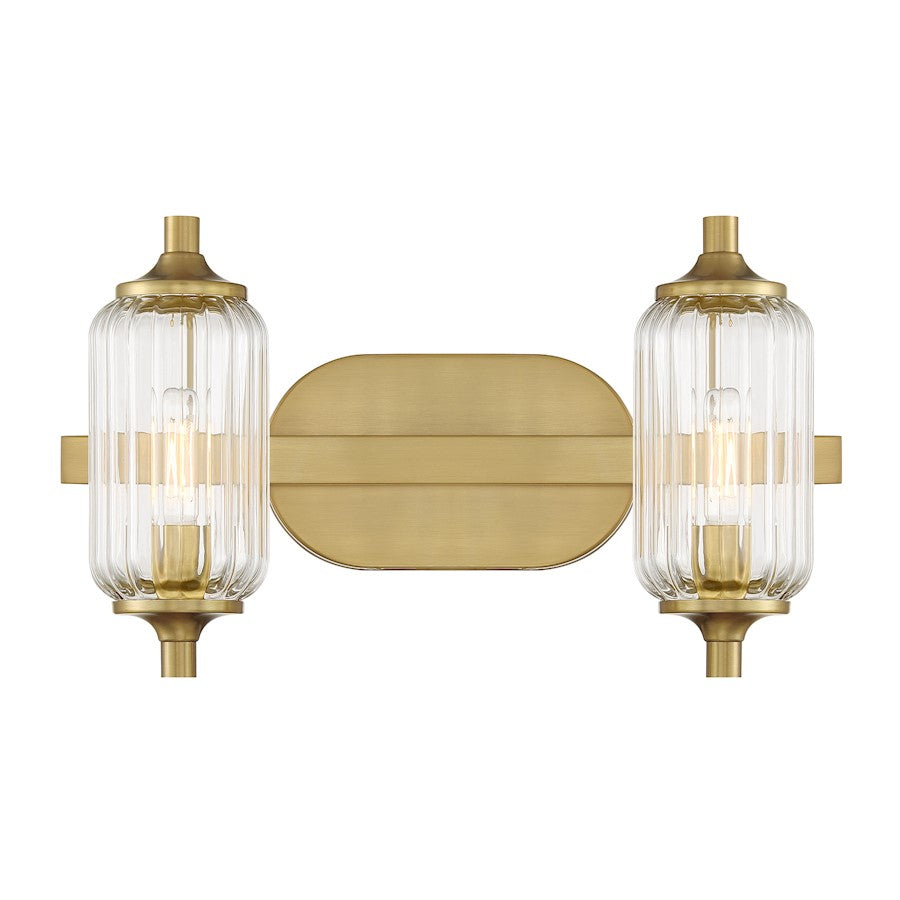 Savoy Essentials Holton 2 Light Bath, Warm Brass/Clear Ribbed - 8-3024-2-322