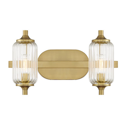 Savoy Essentials Holton 2 Light Bath, Warm Brass/Clear Ribbed