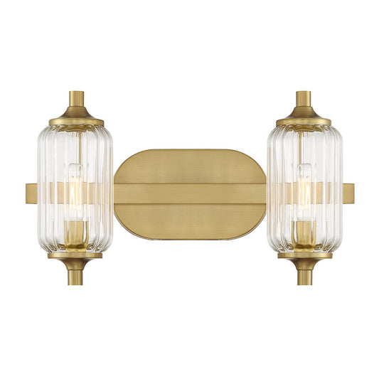 Savoy Essentials Holton 2 Light Bath, Warm Brass/Clear Ribbed