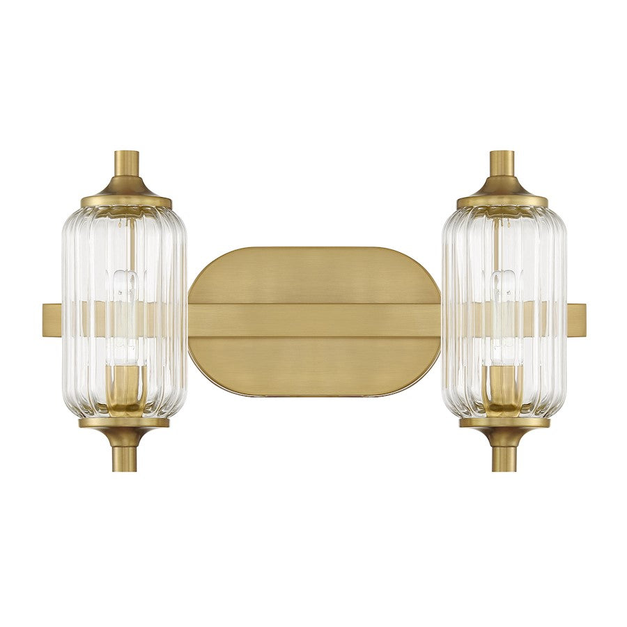 Savoy Essentials Holton 2 Light Bath, Warm Brass/Clear Ribbed
