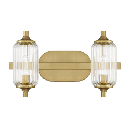 Savoy Essentials Holton 2 Light Bath, Warm Brass/Clear Ribbed