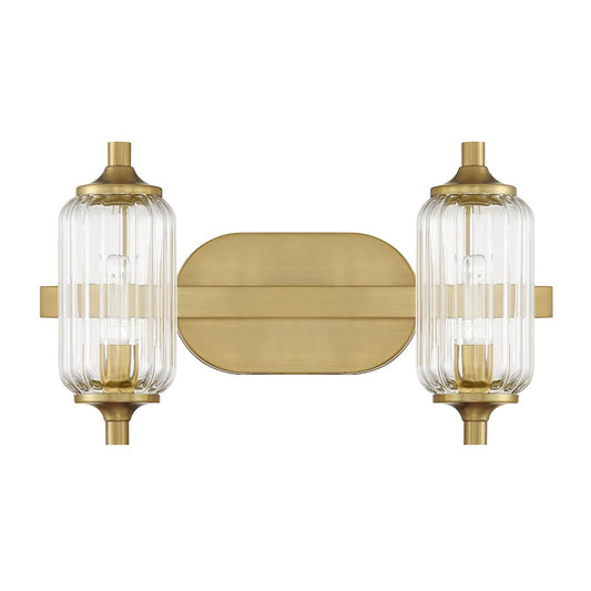 Savoy Essentials Holton 2 Light Bath, Warm Brass/Clear Ribbed