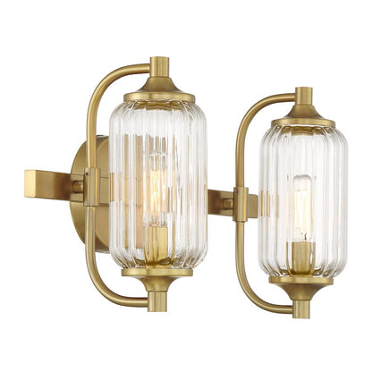 Savoy Essentials Holton 2 Light Bath, Warm Brass/Clear Ribbed