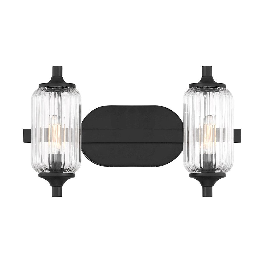 Savoy Essentials Holton 2 Light Bath, Matte Black/Clear Ribbed - 8-3024-2-BK