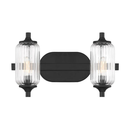 Savoy Essentials Holton 2 Light Bath, Matte Black/Clear Ribbed