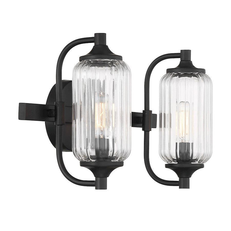 Savoy Essentials Holton 2 Light Bath, Matte Black/Clear Ribbed