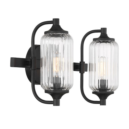 Savoy Essentials Holton 2 Light Bath, Matte Black/Clear Ribbed