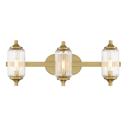 Savoy Essentials Holton 3 Light Bath, Warm Brass/Clear Ribbed - 8-3024-3-322