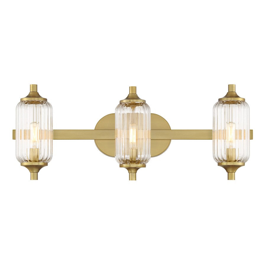 Savoy Essentials Holton 3 Light Bath, Warm Brass/Clear Ribbed