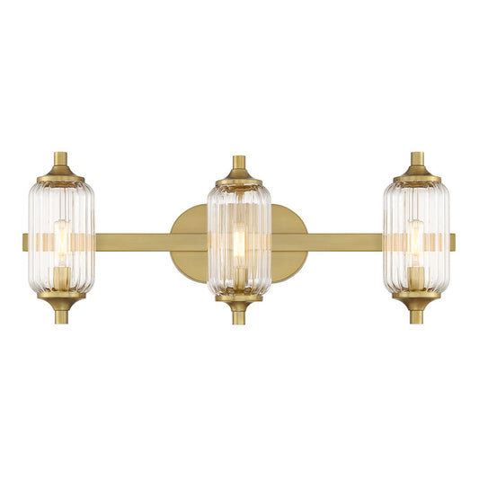 Savoy Essentials Holton 3 Light Bath, Warm Brass/Clear Ribbed