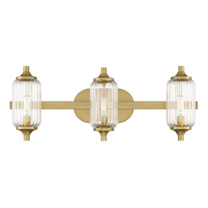 Savoy Essentials Holton 3 Light Bath, Warm Brass/Clear Ribbed