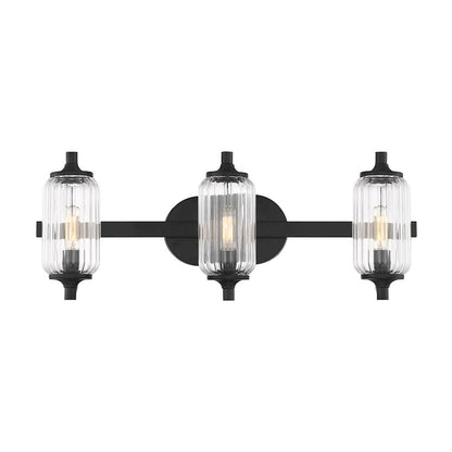 Savoy Essentials Holton 3 Light Bath, Matte Black/Clear Ribbed