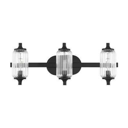 Savoy Essentials Holton 3 Light Bath, Matte Black/Clear Ribbed
