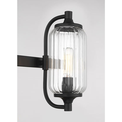 Savoy Essentials Holton 3 Light Bath, Matte Black/Clear Ribbed