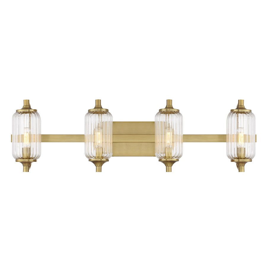 Savoy Essentials Holton 4 Light Bath, Warm Brass/Clear Ribbed - 8-3024-4-322