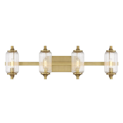 Savoy Essentials Holton 4 Light Bath, Warm Brass/Clear Ribbed - 8-3024-4-322