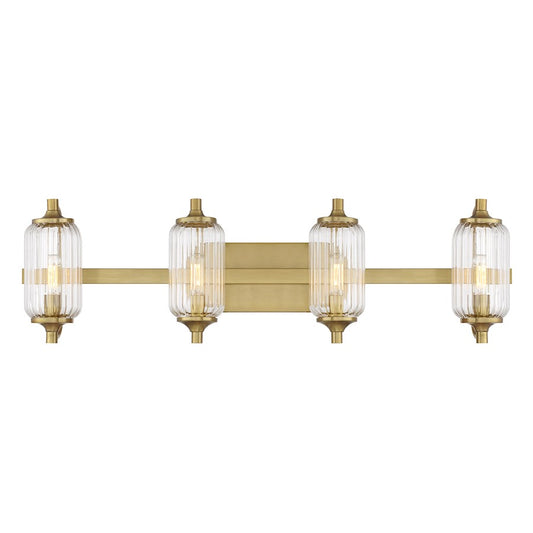 Savoy Essentials Holton 4 Light Bath, Warm Brass/Clear Ribbed