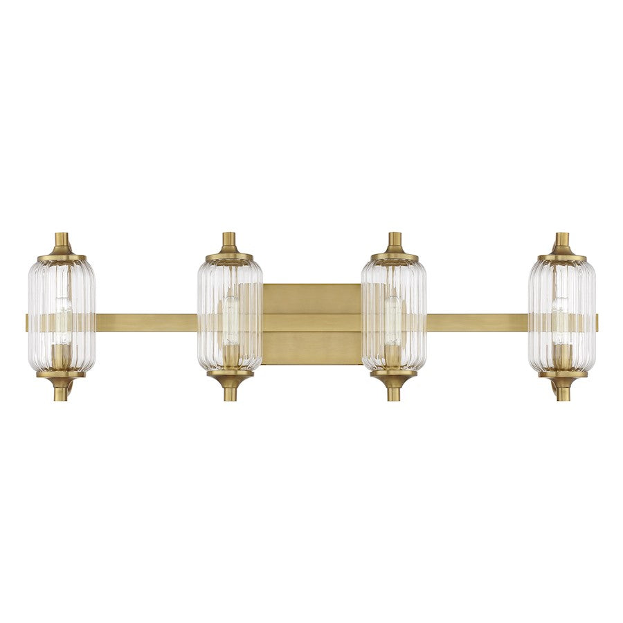 Savoy Essentials Holton 4 Light Bath, Warm Brass/Clear Ribbed