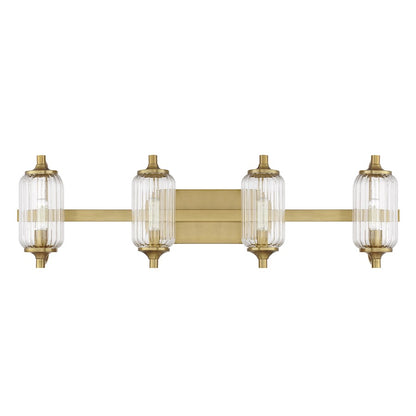 Savoy Essentials Holton 4 Light Bath, Warm Brass/Clear Ribbed