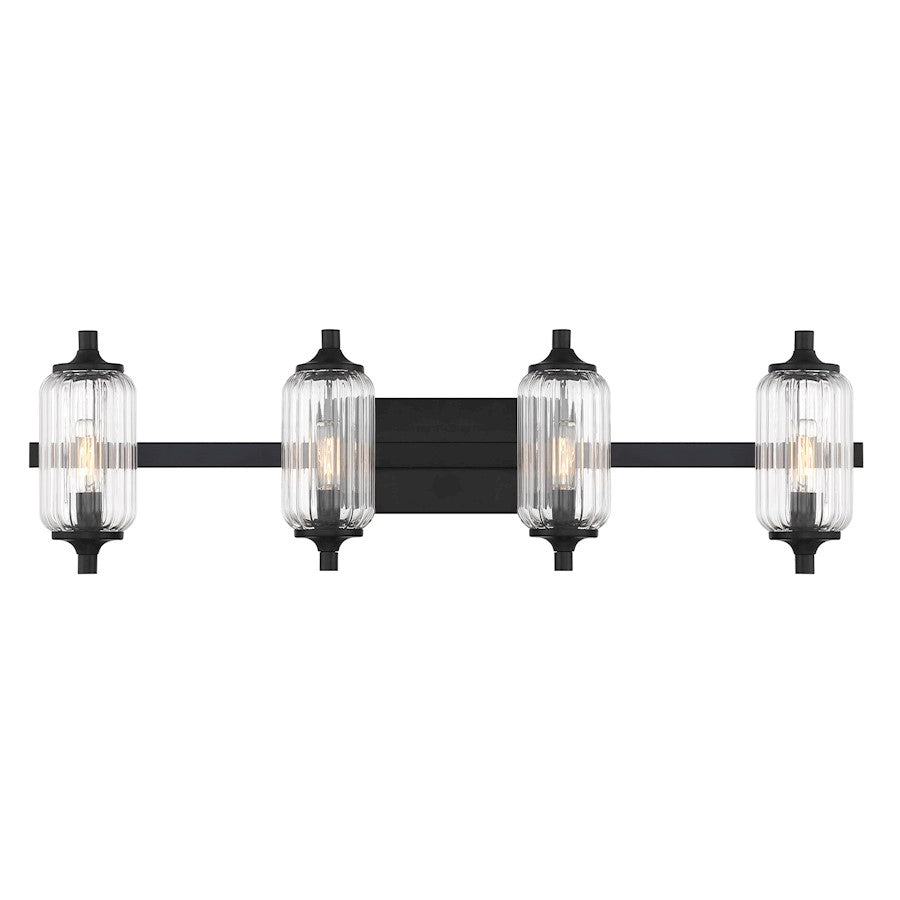 Savoy Essentials Holton 4 Light Bath, Matte Black/Clear Ribbed