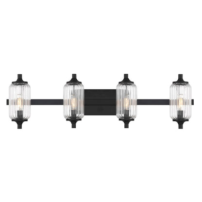 Savoy Essentials Holton 4 Light Bath, Matte Black/Clear Ribbed