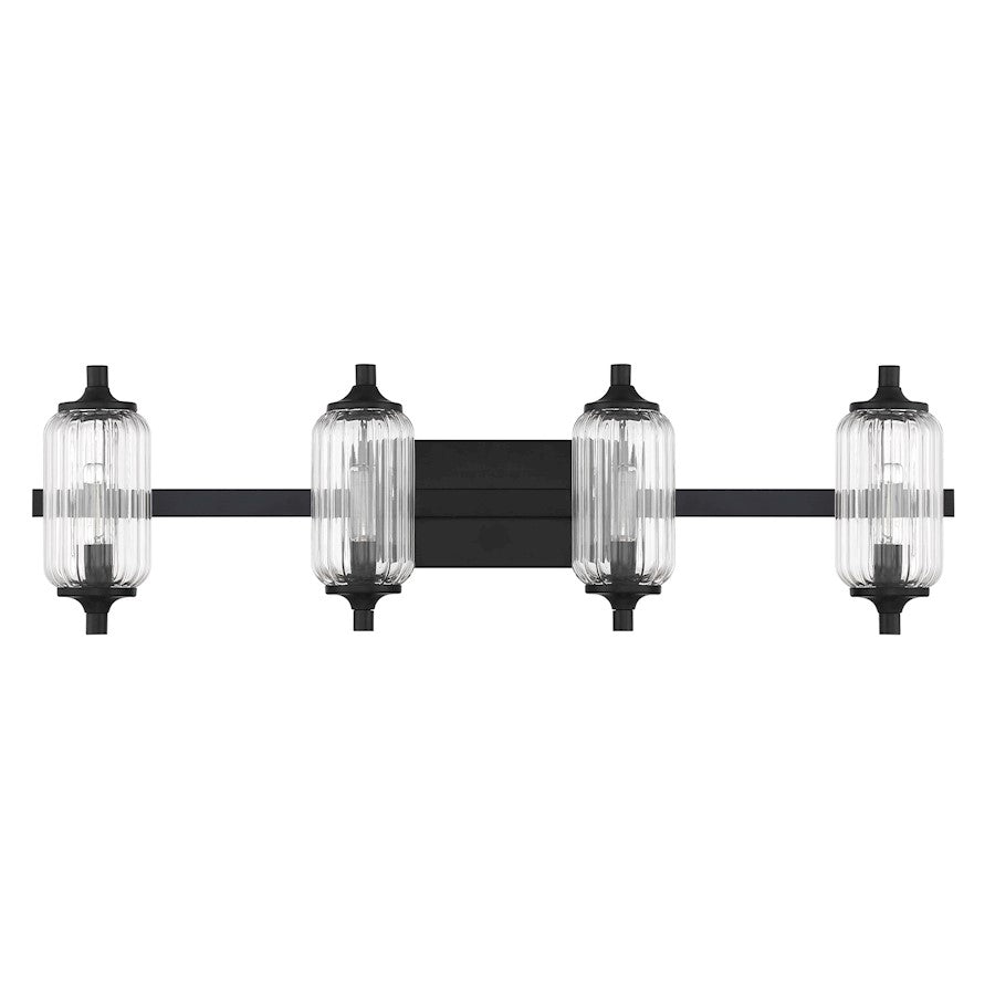 Savoy Essentials Holton 4 Light Bath, Matte Black/Clear Ribbed