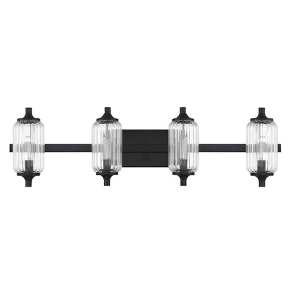 Savoy Essentials Holton 4 Light Bath, Matte Black/Clear Ribbed