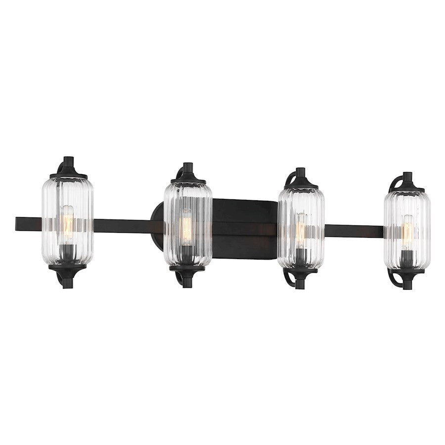 Savoy Essentials Holton 4 Light Bath, Matte Black/Clear Ribbed