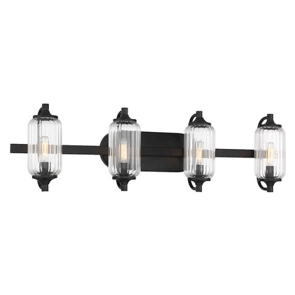 Savoy Essentials Holton 4 Light Bath, Matte Black/Clear Ribbed