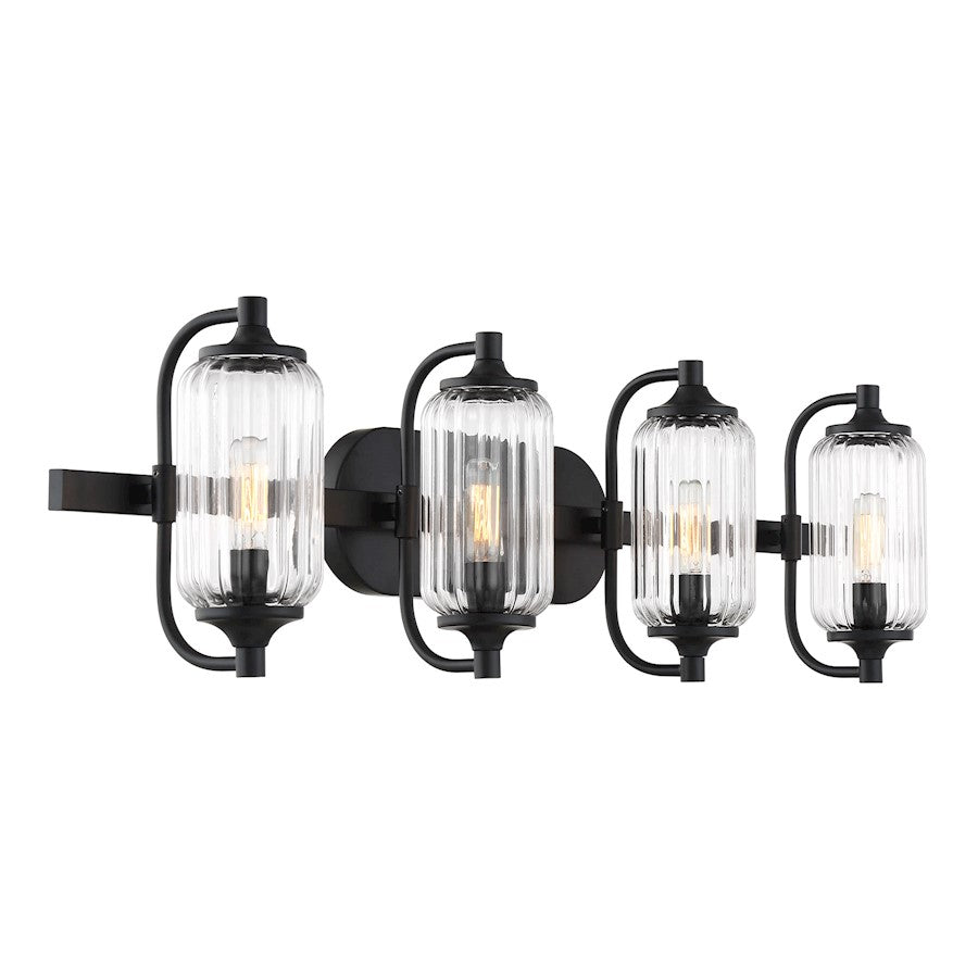 Savoy Essentials Holton 4 Light Bath, Matte Black/Clear Ribbed