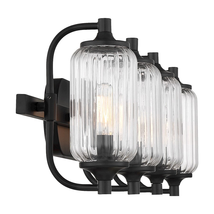 Savoy Essentials Holton 4 Light Bath, Matte Black/Clear Ribbed