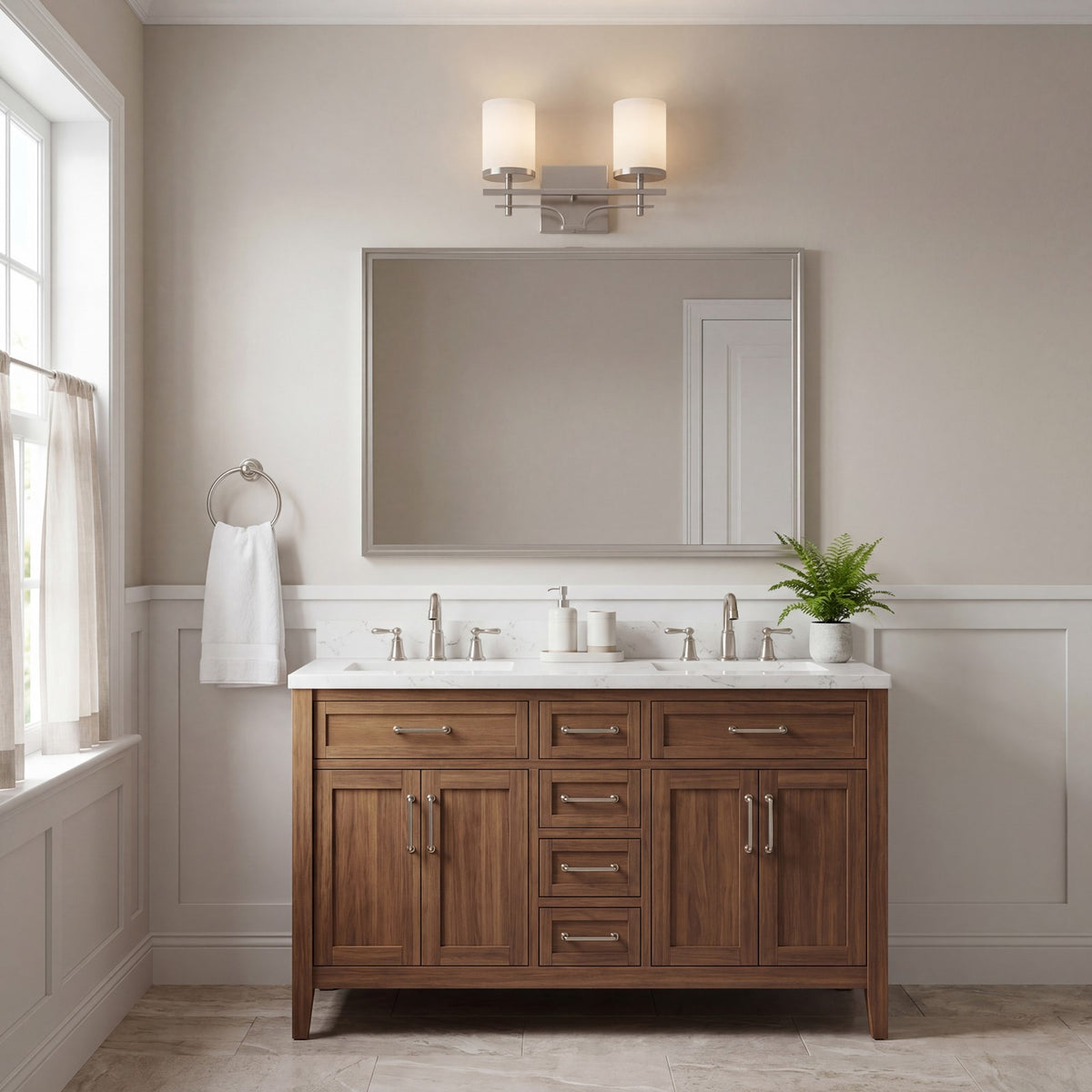 2 Light Bathroom Vanity Light, Satin Nickel