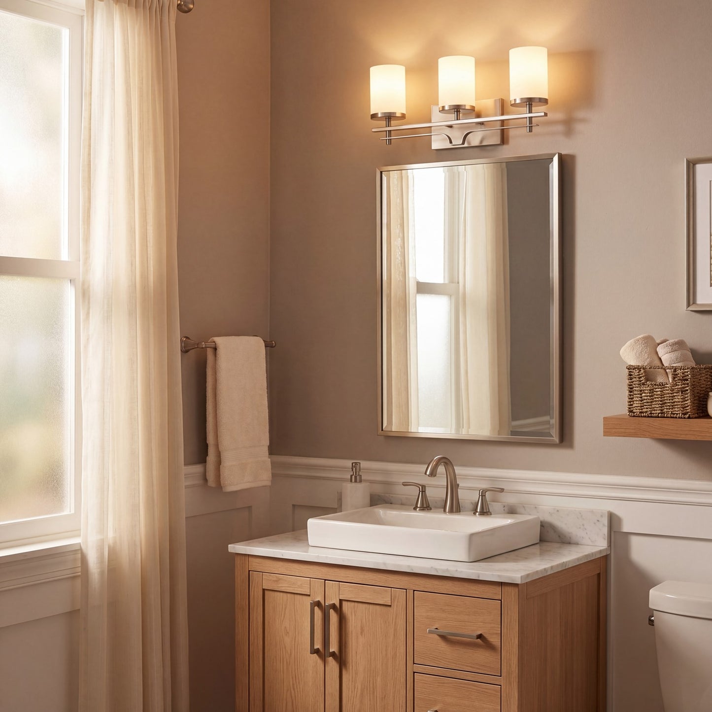 3 Light Bathroom Vanity Light, Satin Nickel