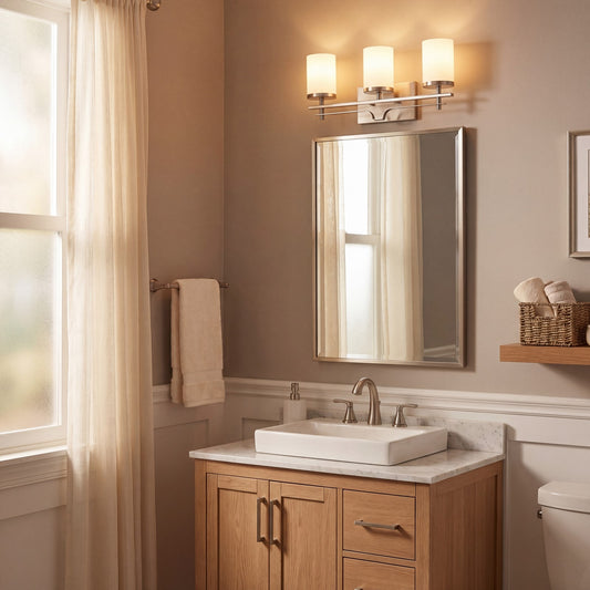 3 Light Bathroom Vanity Light, Satin Nickel