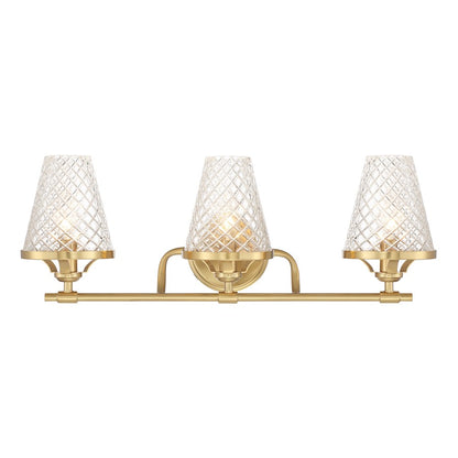 Savoy House Candler 3 Light Bath, Warm Brass/Clear - 8-3596-3-322