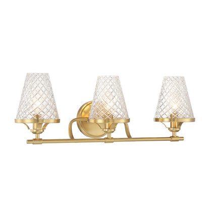 3 Light Bathroom Vanity Light, Warm Brass